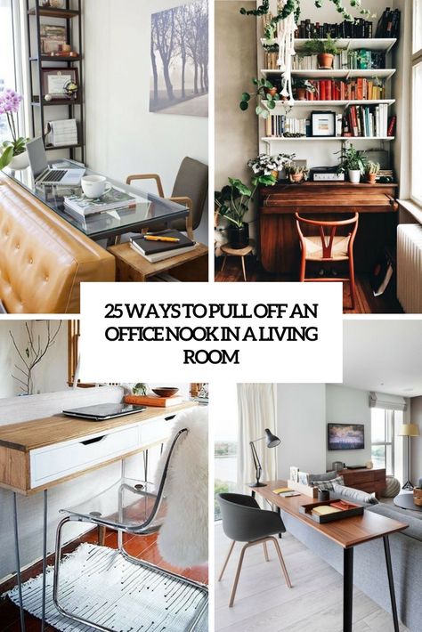 25 Ways To Pull Off An Office Nook In A Living Room Apartment Living Room With Desk Layout, Living Room Dining Workspace, Small Dining Office Combo, Office Desk In Small Living Room, Office Desk In Living Room Layout, Living Room Office Combo Small Apartment, Small Space Living Room Office Combo, Small Desk In Dining Room Ideas, Small Living Room Desk Ideas