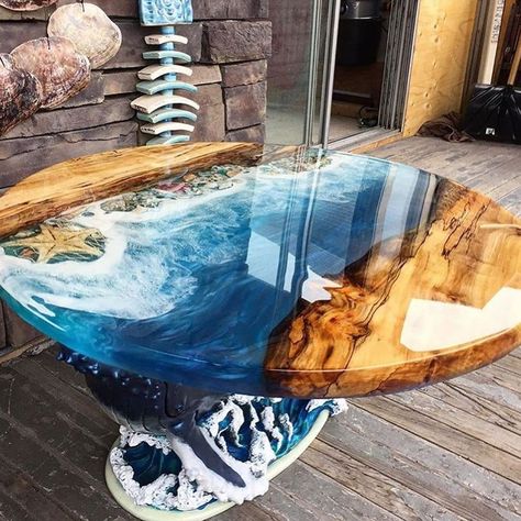 Epoxy Resin 💎 Tutorials 💎 Tips on Instagram: “This table looks stunning 😍 Rate 1-10 this design 😍 . . 🎥 Credit goes to @wooddesignbylorrie -  #rivertable #epoxyresin #epoxy #resin…” Epoxy Table Top, Epoxy Resin Table, Epoxy Table, Unique Coffee Table, River Table, Resin Tutorial, Conference Table, Resin Table, Ocean Wave