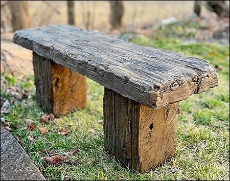 Concrete Distressed Wood Bench Japanese Garden Lanterns, Stone Bird Baths, Cut Nails, Serenity Garden, Rustic Patio, Concrete Bench, Stone Concrete, Stone Bench, Garden Lanterns