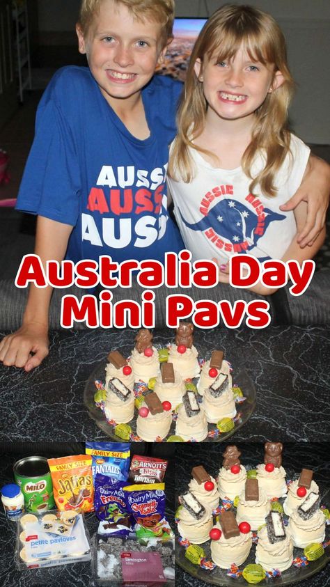 Our Mini Pavs are a Quick and Easy Treat for an Australia Day Party. Your Whole Family can be Fun and Creative with this Amazing No-Bake Cake Hack! Australia Day Party, Mini Pavlovas, Cake Hacks, Easy Treat, Bake Cake, Chocolate Wrappers, Banners Buntings, Easy Treats, Australia Day