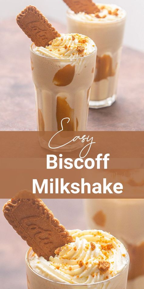 Creamy, crumble, indulgent, and sweet biscoff milkshake treat. A dessert drink with an easy and quick blender. Unique & spice aroma drink with a mixed taste of cinnamon, caramel, vanilla ice cream, milk, and speculoos. Biscoff Milkshake, Biscoff Recipes, Cinnamon Caramel, Biscoff Cookie Butter, Spiced Drinks, Delicious Drink Recipes, Sweet Treats Recipes, Mixed Drinks Recipes, Popsicle Recipes