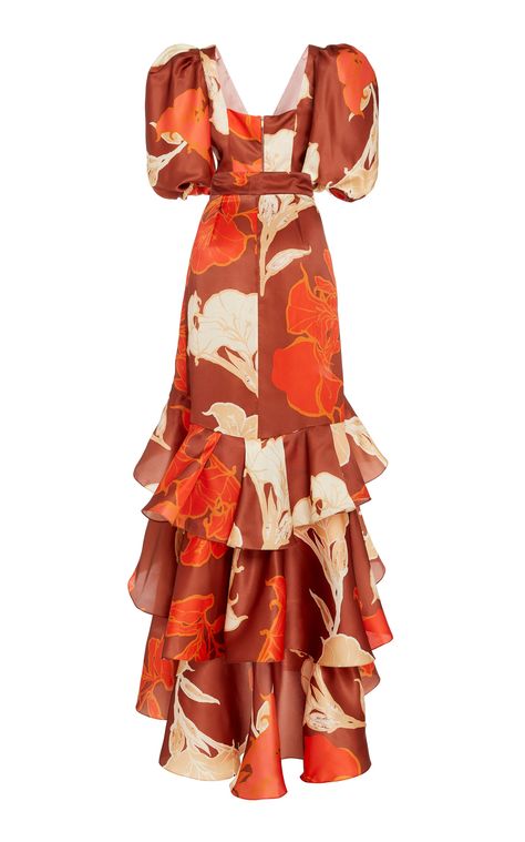 Puff Sleeve Dress Classy, Floral Pattern Dress, African Fashion Women Clothing, Classy Dress Outfits, Johanna Ortiz, Silk Gown, Dressy Dresses, Fashion Attire, Looks Chic