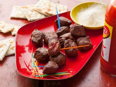 Chislic (South Dakota Cubed Meat) : Recipes : Cooking Channel Recipe | Cooking Channel Chislic Recipe, Cooking Channel Recipes, Marinated Lamb, Venison Steak, State Foods, Meat Recipe, Meat Appetizers, Tailgate Food, Cooking Channel