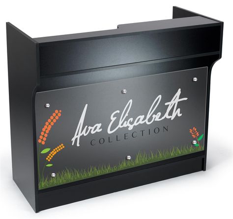 4' Cash Wrap w/ Custom UV Printed Graphics Panel Kit, Silver Standoffs - Black Optical Display Ideas, Lumberjack Decor, Design Reception Desk, Vip Office, Cash Counter Design, Church Welcome Center, Optical Display, Shop Counters, Mexican Spice