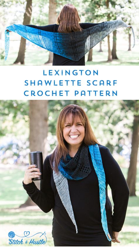 Lexington Shawlette Scarf Free Crochet Pattern — Stitch & Hustle Crochet Shawlette Pattern, Crochet Shawlette, Crocheted Shawls, Shawlette Pattern, Crochet Prayer Shawls, Crochet Scarfs, Neck Warmers, Crochet Shawl Pattern Free, One Cake