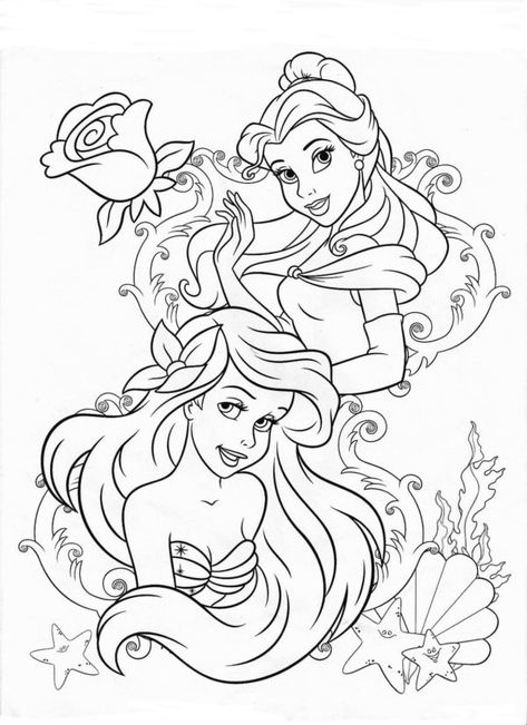 Disney Coloring Pages Printables, Princess Coloring Sheets, Disney Colouring Pages, Belle Coloring Pages, Ariel Color, Ariel Coloring Pages, Disney Coloring Sheets, Disney Princess Colors, Disney Princess Coloring Pages