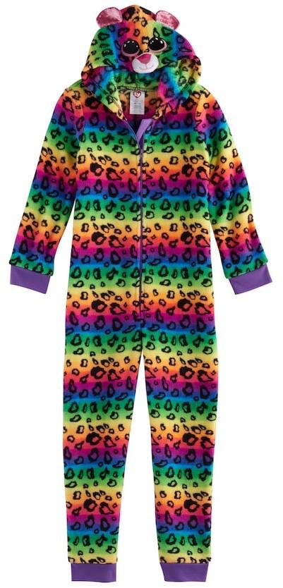 Girls 4-12 TY® Beanie Boos Rainbow Leopard Print Fleece One-Piece Pajamas Beanie Boo Party, Baby Disney Characters, Rainbow Leopard Print, Cheap Flower Girl Dresses, Cute Beanies, Kids Pjs, Rainbow Leopard, Beanie Boo, Ty Beanie Boos