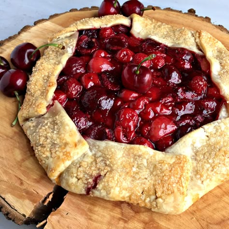 Rustic Cherry Galette is a fancy and very easy cherry pie. I used a mixture of fresh cherries and canned cherry pie filling to make this free form pie. Cherry Pie Recipe, Canning Cherry Pie Filling, Galette Recipe, Canned Cherries, Cherry Desserts, Cherry Recipes, Fast Easy Meals, Cherry Tart, Cherry Pie Filling