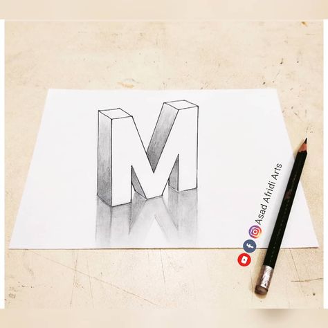 How to draw 3D Capital Letters M / Learn 3D Drawing / Subscribe on Youtube 👉 Asad Afridi Arts M Drawing Letter, 3d Letters Drawing, Perspective Lettering, Drawings On Lined Paper, Optical Illusions Drawings, Welding Logo, How To Draw 3d, Letters M, Draw 3d