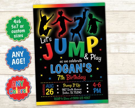 Excited to share the latest addition to my Etsy shop: Jump and Play Birthday Invitation Jump Birthday Invite Trampoline Birthday Party Bounce House Party Invitation Let's Jump and Play Invite https://etsy.me/38Stg3Q #papergoods #rainbow #birthday #bounce #jump Bounce House Party Invitations, Trampoline Park Party, Party Bounce House, Jump Party Invitations, Trampoline Birthday Party, Bounce House Birthday Party, House Birthday Party, House Party Invitation, Bounce House Birthday