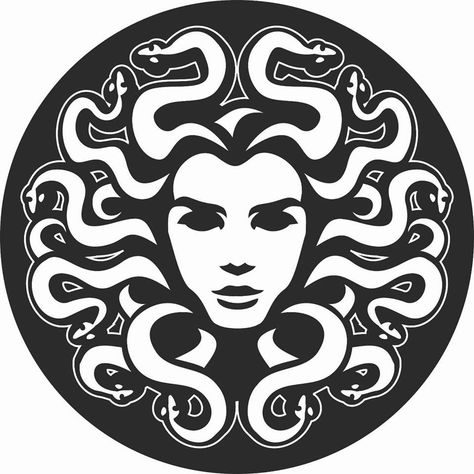 Medusa Svg Free, Medusa Linocut, Medusa Shield, Medusa Myth, Medusa Painting, Black Tattoo Cover Up, Medusa Art, Voucher Design, Silhouette Curio