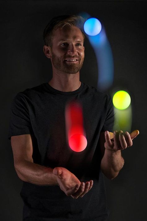 This set of three LED illuminated juggling balls are designed in collaboration with award-winning international juggler, Wes Peden. Juggling Balls, Slow Shutter Speed, Slow Shutter, Juggling, Shutter Speed, Light Up, Led