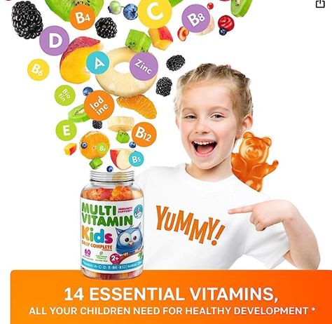 Kids Multivitamin Gummies 14 Essential Vitamins Daily Supplement for Ages 2+ Vitamin A, C, D, E Vegetarian B6 & B12, Zinc, Biotin Gummy Multivitamins for Children - All Natural Chewables Elderberry Extract, Vitamin Gummies, Kids Multivitamin, Black Elderberry, Sambucus Nigra, Elderberry Gummies, Vitamin C And Zinc, Gummy Vitamins, Vitamins For Kids