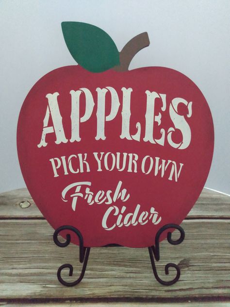 Red Fall Decor, Pick Your Own Apples Sign, Fresh Cider Sign, Autumn Decorations, Apple Shaped Sign, Kitchen Decor, Farmhouse Style Decor Kitchen Decor Farmhouse Style, Life Themes, Making Signs On Wood, Modern Farmhouse Home Decor, Farmhouse Style Decor, Red Fall, Apple Shaped, Fall Decoration, Trendy Home Decor