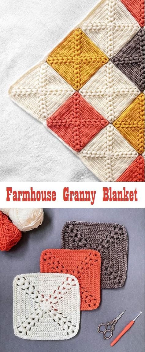 How to Crochet a Farmhouse Granny - Design Peak Crochet Granny Blanket, Zig Zag Crochet, Granny Blanket, Crochet Square Patterns, Granny Squares Pattern, Crochet Diy, Crochet Motifs, Granny Square Crochet Pattern, Square Patterns