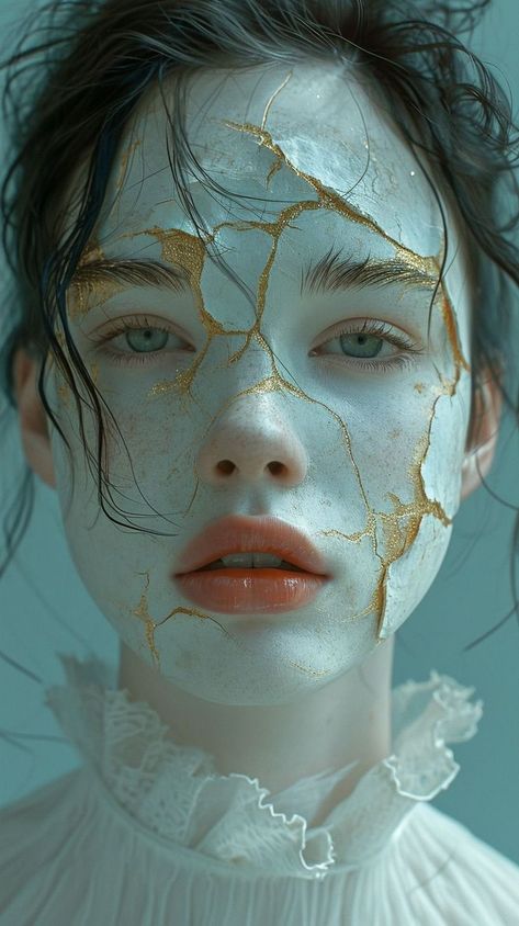 Statue Makeup, Weird Makeup, Avatar Fashion, Avant Garde Photography, Cosplay Design, Woman Wallpaper, Makeup Cosplay, Kintsugi Art, Fairy Makeup