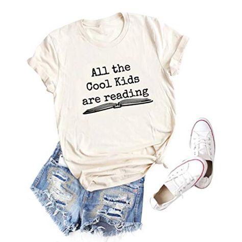 All The Cool Kids are Reading Graphic Shirt Women Short Sleeve Book Lovers Letter Printed Tee Tops Binshre Graphic Shirts Women, Letter Print Tee, Graphic Tees Vintage, Teacher Tees, Teacher Outfits, Cameo Projects, Teacher Tshirts, Shirts For Women, Graphic Shirt