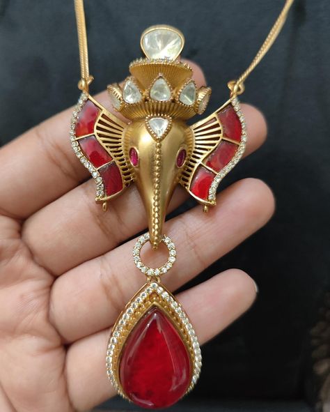 New Ganpati Pendant with lovely Earrings. #pendant #pendantearrings #premiumjewelry #luxuryjewelry #tribeamarpali #silverjewelry #handmadejewelry Ganpati Pendant, Color Stones Jewelry, Bridal Necklace Designs, Fancy Jewelry Necklace, Stone Jewellery, Colour Stone, Fancy Necklace, Earrings Pendant, Elephant Pendant