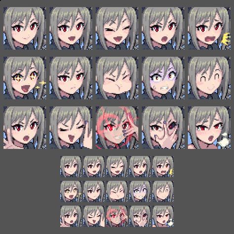 Pixel Hair Art, Rpg Sprites, Pixel Sprites Character, Mini Game, Pixel Art Eyes, Visual Novel Sprites, Pixel Art Face, Pixel Art Character Design, Eye Expressions