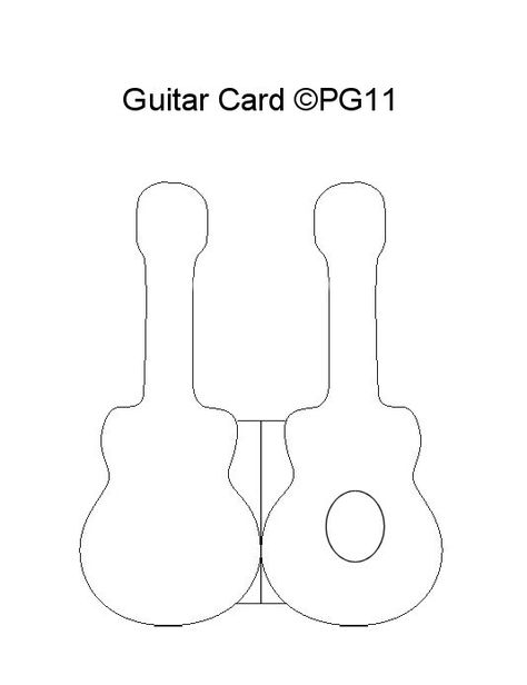 Guitar card template I made                                                                                                                                                      More Guitar Cards, Guitar Template, Musical Cards, Card Making Templates, Shaped Cards, Card Making Tutorials, Fancy Folds, Card Patterns, Card Tutorials