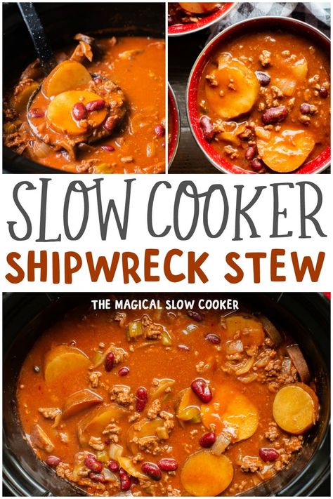 Slow Cooker Shipwreck stew is part chili part stew, and oh so good! Great way to change up your menu. #crockpot #slowcooker #stew #soup #shipwreckstew Shipwreck Stew, Stew Crockpot, Magical Slow Cooker, Stew Beef, Stew Soup, Crockpot Stew, The Magical Slow Cooker, Crock Pots, Beef Stew Crockpot