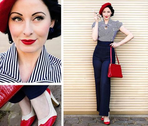 idées sur la tenue et les accessoires chic pour une fête à thème année 50 Stile Pin Up, French Sailor, Mode Rockabilly, Rockabilly Mode, Marlene Hose, Vintage Girls Dresses, Look Retro, Retro Mode, Rockabilly Fashion