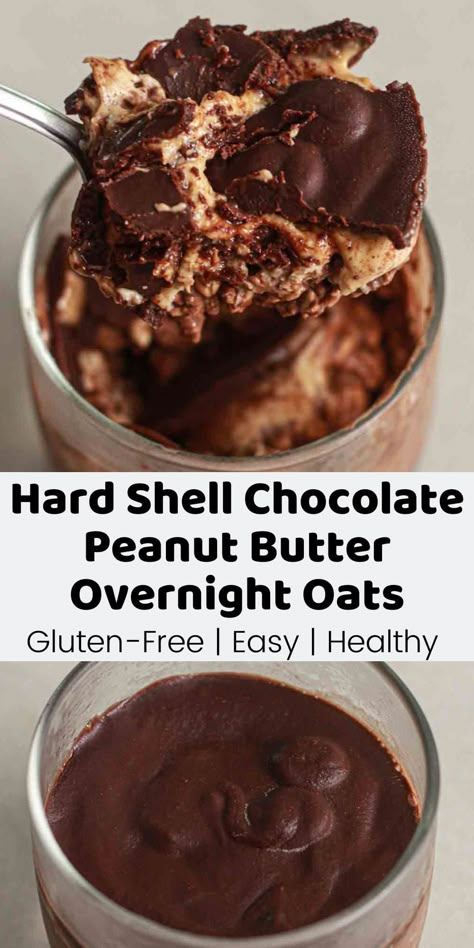 Overnight Oats With Chocolate Shell, Chocolate Protein Overnight Oats Healthy, Chocolate Shell Overnight Oats, Overnight Oats Peanut Butter Chocolate, Overnight Blended Oats, Overnight Oats Chocolate Peanut Butter, Chocolate Overnight Oats Healthy, Overnight Chocolate Oats, Overnight Oats With Chocolate