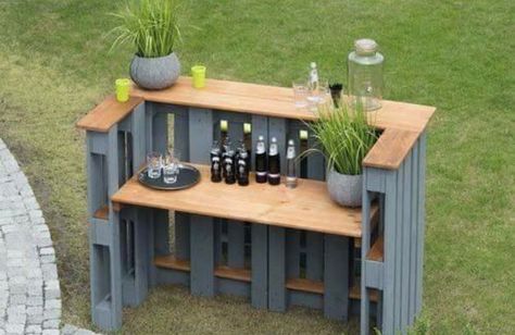 Palet Bar, Bar En Palette, Palette Table, Pallet Garden Furniture, Pallet Decor, Pallet Outdoor, Diy Garden Furniture, Pallet Garden, Pallets Garden