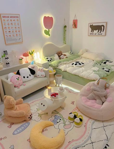 Sanrio Bedroom Ideas, Sanrio Decor, Sanrio Bedroom, Comfortable Bedroom Decor, Kawaii Room Ideas, Small Room Makeover, Girly Apartment Decor, Pastel Room Decor, Dream Apartment Decor