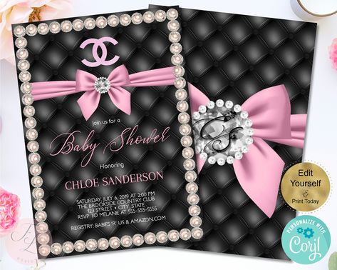 Chanel Invitation Template, Chanel Baby Shower Theme, Coco Chanel Invitations, Chanel Bridal Shower Theme, Chanel Diy, Chanel Bridal Shower, Chanel Bridal, Chanel Baby Shower, Chanel Kelly