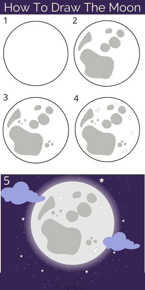 How To Draw The Moon | Easy Moon Drawing For All Ages Anime Moon Drawing, Easy Big Drawing Ideas, Draw A Moon Step By Step, How To Draw A Full Moon, Witchy Drawings Easy, The Moon Drawing Easy, Half Moon Drawing Simple, Draw Moon Easy, Moon Drawing Reference