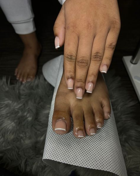 Short Nail And Toes Matching Ideas, Red Acrylic Nails Short, Nurse Nails, Slay Nails, Acrylic Nails Short, Short French Tip Nails, White Tip Nails, Gel Toe Nails, Acrylic Toes