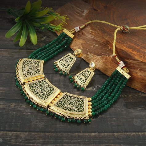 Green Meenakari Jewelry Sets For Diwali, Festive Green Meenakari Necklaces, Diwali Green Jeweled Necklaces, Green Bollywood Meenakari Jewelry Sets, Green Gold Plated Bollywood Necklace, Kundan Jewellery Set, Work Necklaces, Wedding Necklace Set, Necklace Set Indian