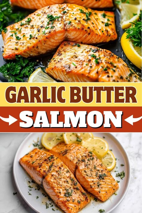 This one-pan baked garlic butter salmon is simple, quick, and delicious. It's perfect for both weeknight dinners and special occasions. Garlic And Lemon Salmon, Salmon Recipes Baked Garlic Butter, Best Way To Make Salmon, Salmon Recipes Broiled, Baked Sockeye Salmon Recipe, Salmon Pieces Recipes, Recipe For Baked Salmon, Baked Salmon Filet Recipes Oven, Salmon Steaks Recipes