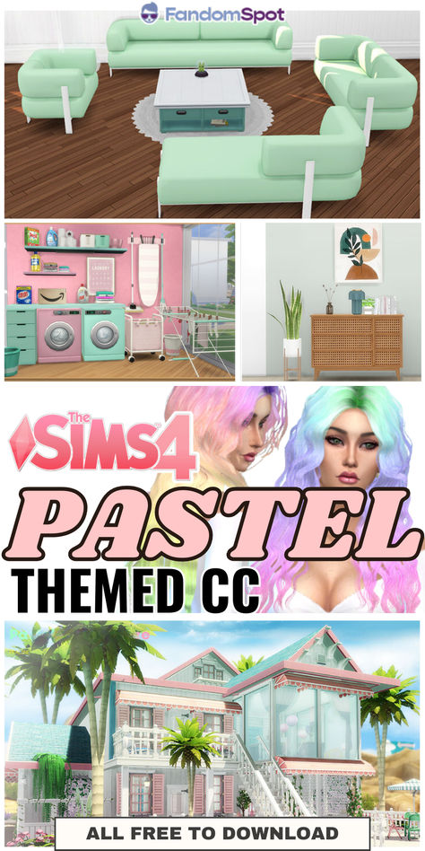 Sims 4 Cc Pastel Kitchen, Sims 4 Cc Pastel Wallpaper, Sims 4 Cc Furniture Danish Pastel, Sims 4 Pastel Cc Furniture, Sims 4 Pastel Cc, Sims Kawaii, Clothes Wallpaper, Pastel Furniture, Love Pastel