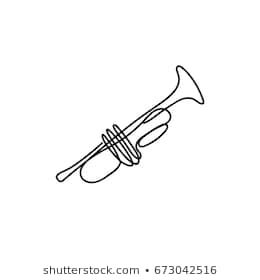 Simple Trumpet Tattoo, Fine Line Trumpet Tattoo, Trumpet Tattoo Design, Trumpet Tattoo, Music Doodle, Jazz Trumpet, Sunset Tattoos, Single Line Tattoo, Thigh Tattoos Women