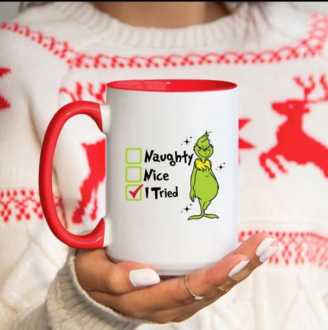 Naughty Nice Grinch Christmas 15oz Accent Coffee Mug|Grinch Coffee Mugs|Christmas Coffee Mugs|Grinch Mugs|Christmas Mugs Christmas Cup Ideas, Grinch Coffee Mug, Grinch Coffee, Christmas Coffee Mugs, Mugs Christmas, Projets Cricut, Christmas Cup, Ceramics Pottery Art, Ceramics Pottery