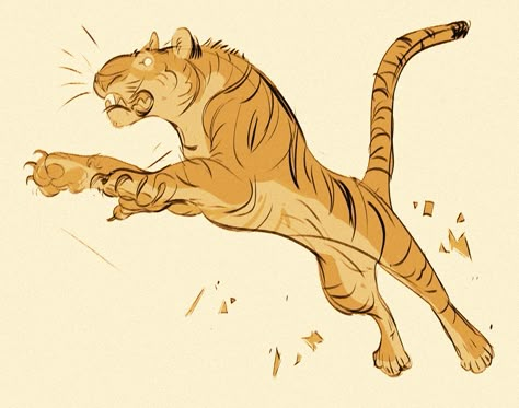 Tiger Running Drawing, Tiger Character Design, Stylized Tiger, Tiger Running, Animal Concept Art, Animal Concept, Sick Drawings, Sabertooth Tiger, Animal Line Drawings