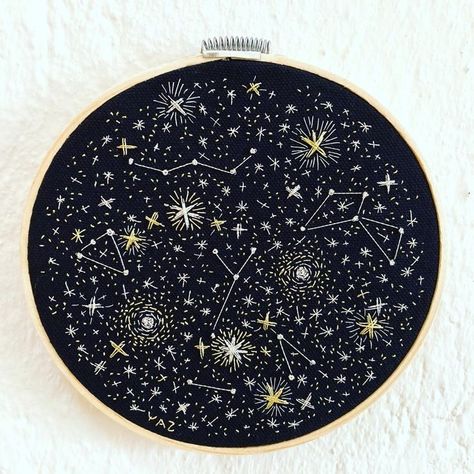 Embroidery Designs Stars, Embroidery Patterns Stars, Space Embroidery Designs, Star Embroidery Designs, Embroidery Constellation, Constellation Crochet, Embroidery Galaxy, Space Embroidery Pattern, Embroidered Constellations