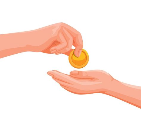 Hand giving coin of money to another person, donation and help symbol illustration in cartoon vector isolated in white background Free Cartoon Characters, Giving Hands, Free Cartoons, Lettering Practice, Simple Illustration, Photoshop Design, Free Design Resources, Vector Photo, Graphic Design Art