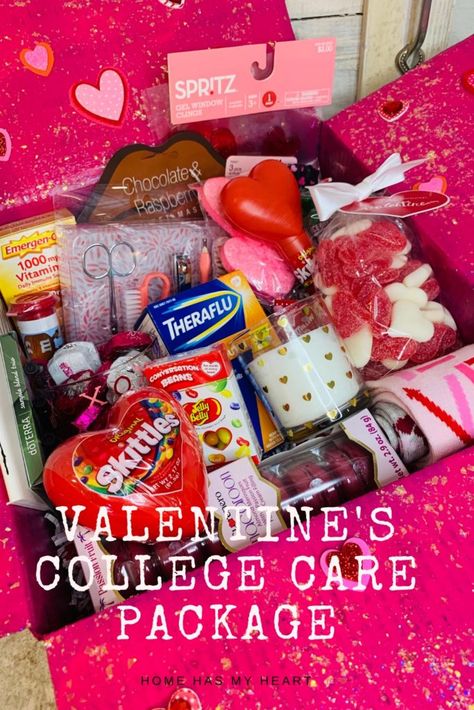 Valentine's Day Care Package College, Valentines College Care Package From Mom, Valentines Care Package Ideas, Valentine Care Package College Daughter, Valentines For College Students, Valentine’s Day Care Package Ideas, Valentine Care Package College, Valentine Care Package, Valentines Day Care Package