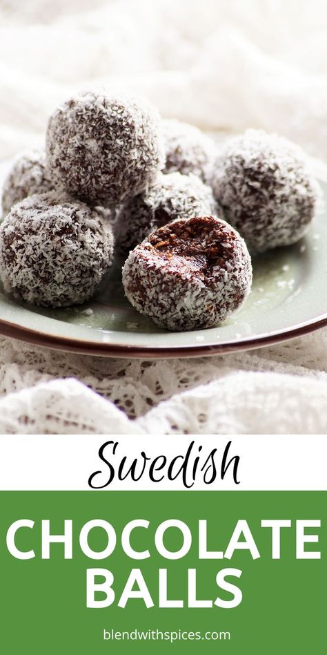 Swedish Christmas Baking, No Bake Chocolate Balls Recipes, Chocolate Ball Cookies, No Cook Cookies Recipes, No Cook Sweets, Swedish Candy Recipes, Swedish Christmas Treats, Chocolate Christmas Balls, How To Make Chocolate Balls