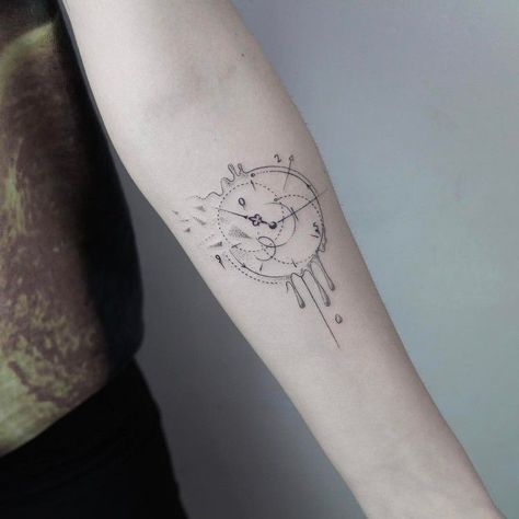 Abstract clock tattoo on the left inner arm Tortoise Tattoo, Birthdate Tattoo, Tattoo Abstract, Memorial Tattoo Designs, Astronaut Tattoo, Simple Tattoos For Women, Abstract Tattoo Designs, Clock Tattoo Design, Taurus Tattoos