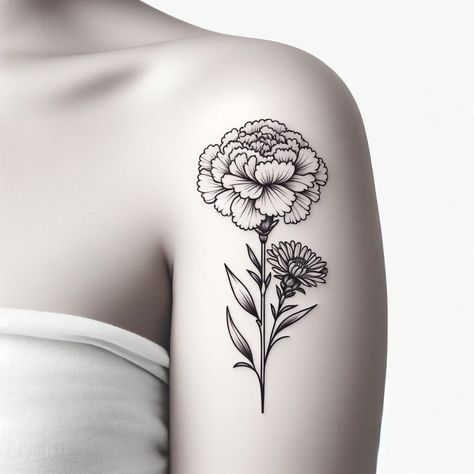 Aster And Carnation Flower Tattoo, Traditional Aster Flower Tattoo, The Aster Flower Tattoo, Butterfly With Aster Flower Tattoo, Crisantemo Tattoo, Aster Tattoo, February Birth Flowers, Chrysanthemum Tattoo, Born In February