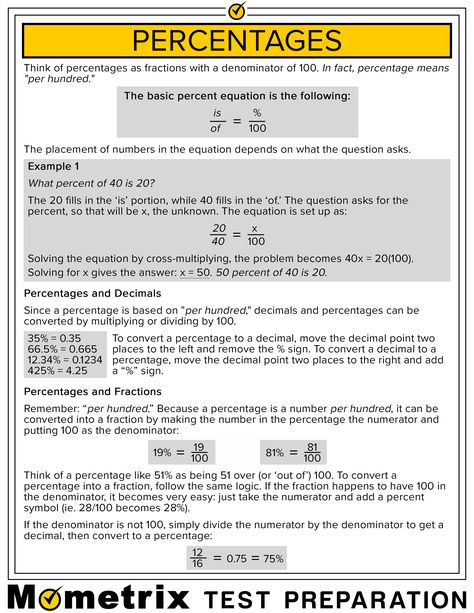 How To Calculate Percentages, Percentage Formula, Math Percentage, Easy Percentage Calculation, Percentage Of A Number, Calculating Percentages Math, Composition Worksheet, Percentages Math Trick, Teas Exam