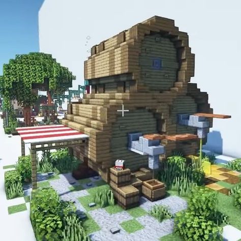 Minecraft Bird Cage House, Minecraft Dwarven Architecture, Minecraft Fort, Minecraft Building Designs, Minecraft Building Blueprints, Minecraft Shops, Minecraft Steampunk, Minecraft Decoration, Minecraft Forge