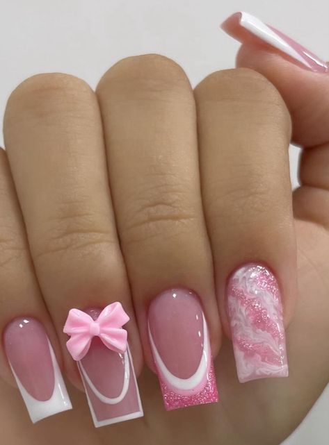 Aesthetic Nails Glitter, Acrylics Nails, Fancy Nails Designs, Girly Acrylic Nails, French Tip Acrylic Nails, Short Square Acrylic Nails, Acrylic Nails Coffin Pink, Unique Acrylic Nails, Acrylic Nails Coffin Short