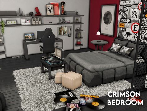 Sim4 Bedroom Ideas, Sims 4 Cc Men Decor, Sims 4 Cc Black Bedroom, Sims 4 Men Bedroom Cc, Sims 4 Cc Men Room, Male Room Cc Sims 4, Sims 4 Male Cc Furniture, Sims 4 Male Room Decor, Sims 4 Cc Male Bedroom Decor