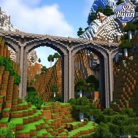 Large Minecraft Bridge Design, Minecraft Medieval Bridge Design, Minecraft Arched Bridge, Midevil Minecraft Bridge, Minecraft Medieval Bridge, Bridge Minecraft Design, Big Bridges Minecraft, Bridges Minecraft, Minecraft Aqueduct