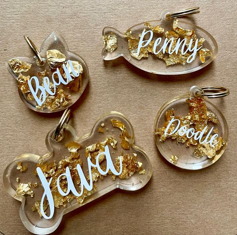 Personalized Gold Foil and Resin Pet Name Tag/Custom Dog Tag/Custom Cat Tag/Personalized ID tags for Dog and Cat Collars Pet Tags Diy, Pet Name Tag, Pet Name Tags, Greensboro North Carolina, Cute Dog Collars, Custom Dog Tags, Dog Store, Cat Tags, Pet Name